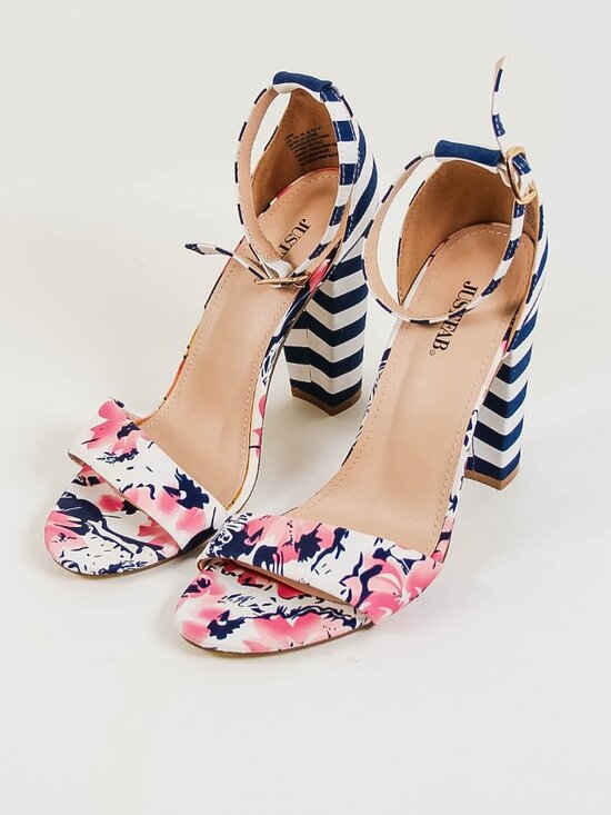 JustFab Shoes - JustFab Lena Floral Stripe Block Heel Sandals Size 10